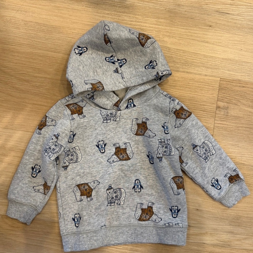 Carter's Gray Hoodie Polar Bears and Penguins Pullover, Size 18M